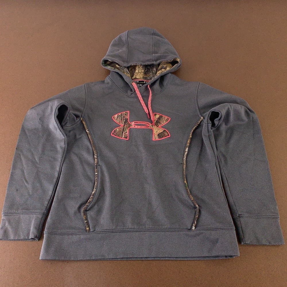 Under Armour Women's Size Medium Semi-Fitted Gray Camo Logo Pullover Hoodie